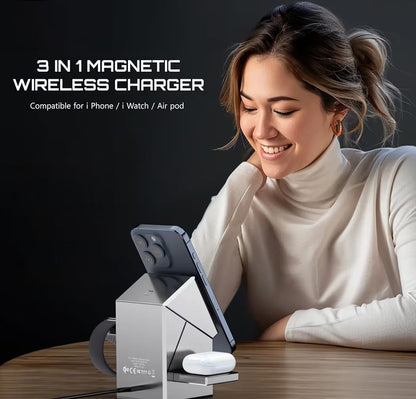 MagniCharge Pro™ – Touch Rotating, 3-in-1 Qi2 Wireless Charging Station